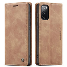 Leather Case Stands Flip Cover Holder C01S for Samsung Galaxy S20 FE 5G Light Brown