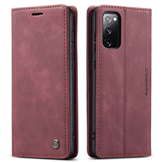 Leather Case Stands Flip Cover Holder C01S for Samsung Galaxy S20 Lite 5G Red Wine