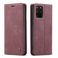 Leather Case Stands Flip Cover Holder C01S for Samsung Galaxy S20 Plus 5G Red Wine