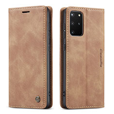 Leather Case Stands Flip Cover Holder C01S for Samsung Galaxy S20 Plus Light Brown
