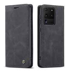 Leather Case Stands Flip Cover Holder C01S for Samsung Galaxy S20 Ultra 5G Black