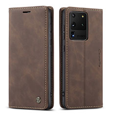 Leather Case Stands Flip Cover Holder C01S for Samsung Galaxy S20 Ultra 5G Brown