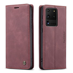 Leather Case Stands Flip Cover Holder C01S for Samsung Galaxy S20 Ultra 5G Red Wine