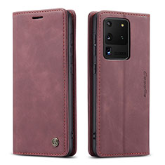 Leather Case Stands Flip Cover Holder C01S for Samsung Galaxy S20 Ultra Red Wine