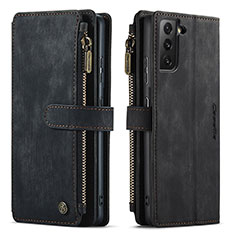Leather Case Stands Flip Cover Holder C01S for Samsung Galaxy S21 5G Black