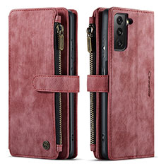 Leather Case Stands Flip Cover Holder C01S for Samsung Galaxy S21 5G Red