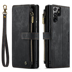 Leather Case Stands Flip Cover Holder C01S for Samsung Galaxy S21 Ultra 5G Black
