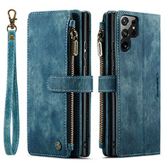 Leather Case Stands Flip Cover Holder C01S for Samsung Galaxy S23 Ultra 5G Blue