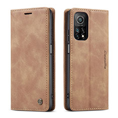 Leather Case Stands Flip Cover Holder C01S for Xiaomi Mi 10T 5G Light Brown