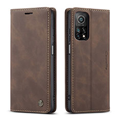 Leather Case Stands Flip Cover Holder C01S for Xiaomi Mi 10T Pro 5G Brown