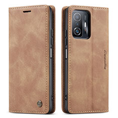 Leather Case Stands Flip Cover Holder C01S for Xiaomi Mi 11T Pro 5G Light Brown