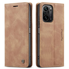 Leather Case Stands Flip Cover Holder C01S for Xiaomi Mi 11X Pro 5G Light Brown