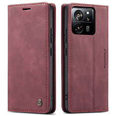 Leather Case Stands Flip Cover Holder C01S for Xiaomi Mi 13T Pro 5G Red Wine