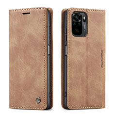 Leather Case Stands Flip Cover Holder C01S for Xiaomi Poco M5S Light Brown