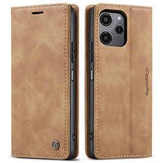 Leather Case Stands Flip Cover Holder C01S for Xiaomi Poco M6 Pro 5G Light Brown