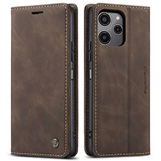 Leather Case Stands Flip Cover Holder C01S for Xiaomi Redmi 12 5G Brown