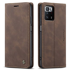 Leather Case Stands Flip Cover Holder C01S for Xiaomi Redmi Note 10 Pro 5G Brown
