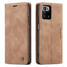 Leather Case Stands Flip Cover Holder C01S for Xiaomi Redmi Note 10 Pro 5G Light Brown