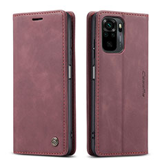 Leather Case Stands Flip Cover Holder C01S for Xiaomi Redmi Note 10S 4G Red Wine