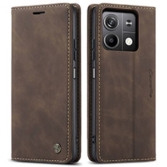 Leather Case Stands Flip Cover Holder C01S for Xiaomi Redmi Note 13 5G Brown