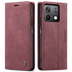 Leather Case Stands Flip Cover Holder C01S for Xiaomi Redmi Note 13 5G Red Wine