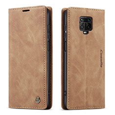 Leather Case Stands Flip Cover Holder C01S for Xiaomi Redmi Note 9 Pro Light Brown