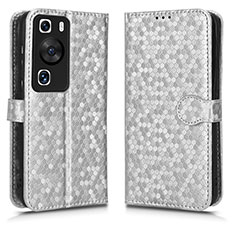 Leather Case Stands Flip Cover Holder C01X for Huawei P60 Pro Silver