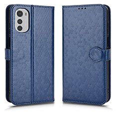 Leather Case Stands Flip Cover Holder C01X for Motorola Moto E32 Blue