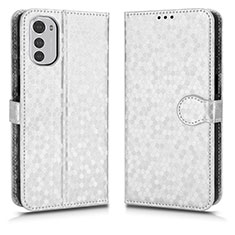 Leather Case Stands Flip Cover Holder C01X for Motorola Moto E32 Silver