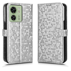 Leather Case Stands Flip Cover Holder C01X for Motorola Moto Edge (2023) 5G Silver