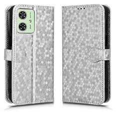 Leather Case Stands Flip Cover Holder C01X for Motorola Moto G54 5G Silver