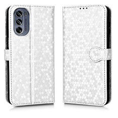 Leather Case Stands Flip Cover Holder C01X for Motorola Moto G62 5G Silver
