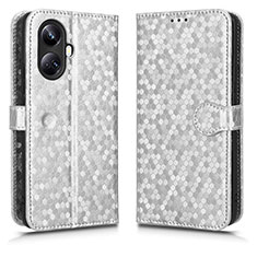 Leather Case Stands Flip Cover Holder C01X for Realme 10 Pro+ Plus 5G Silver