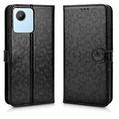 Leather Case Stands Flip Cover Holder C01X for Realme C30 Black