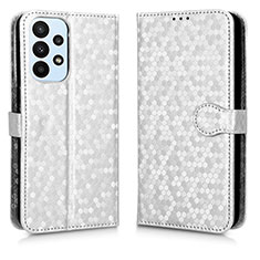 Leather Case Stands Flip Cover Holder C01X for Samsung Galaxy A23 5G Silver