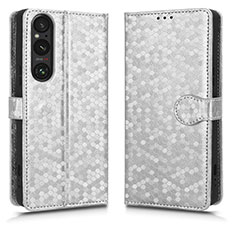 Leather Case Stands Flip Cover Holder C01X for Sony Xperia 1 V Silver