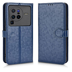 Leather Case Stands Flip Cover Holder C01X for Vivo X80 Pro 5G Blue