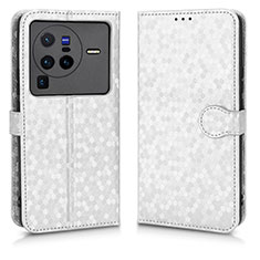 Leather Case Stands Flip Cover Holder C01X for Vivo X80 Pro 5G Silver