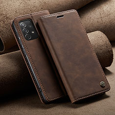Leather Case Stands Flip Cover Holder C02S for Samsung Galaxy A72 5G Brown