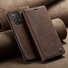 Leather Case Stands Flip Cover Holder C02S for Samsung Galaxy A73 5G Brown