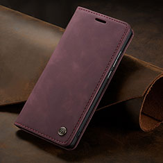 Leather Case Stands Flip Cover Holder C02S for Samsung Galaxy M10 Red Wine
