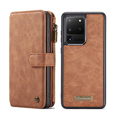 Leather Case Stands Flip Cover Holder C02S for Samsung Galaxy S20 Ultra 5G Brown