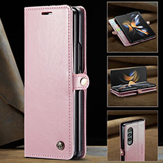 Leather Case Stands Flip Cover Holder C02S for Samsung Galaxy Z Fold3 5G Rose Gold