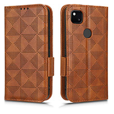 Leather Case Stands Flip Cover Holder C02X for Google Pixel 4a Brown