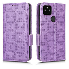 Leather Case Stands Flip Cover Holder C02X for Google Pixel 5 XL 5G Purple