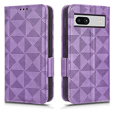 Leather Case Stands Flip Cover Holder C02X for Google Pixel 7a 5G Purple