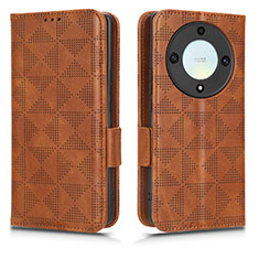 Leather Case Stands Flip Cover Holder C02X for Huawei Honor X9a 5G Brown