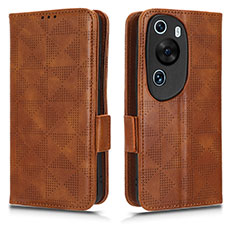 Leather Case Stands Flip Cover Holder C02X for Huawei P60 Art Brown