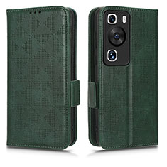 Leather Case Stands Flip Cover Holder C02X for Huawei P60 Green