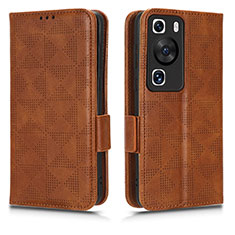 Leather Case Stands Flip Cover Holder C02X for Huawei P60 Pro Brown